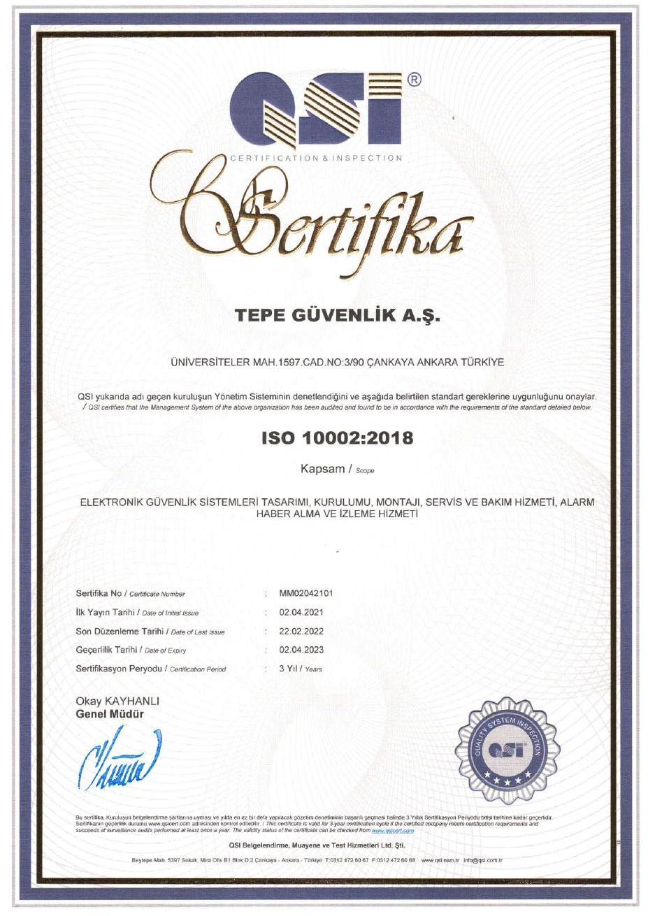 ISO-10002 Müşteri Şikayetleri Yönetim Sistemi Belgesi